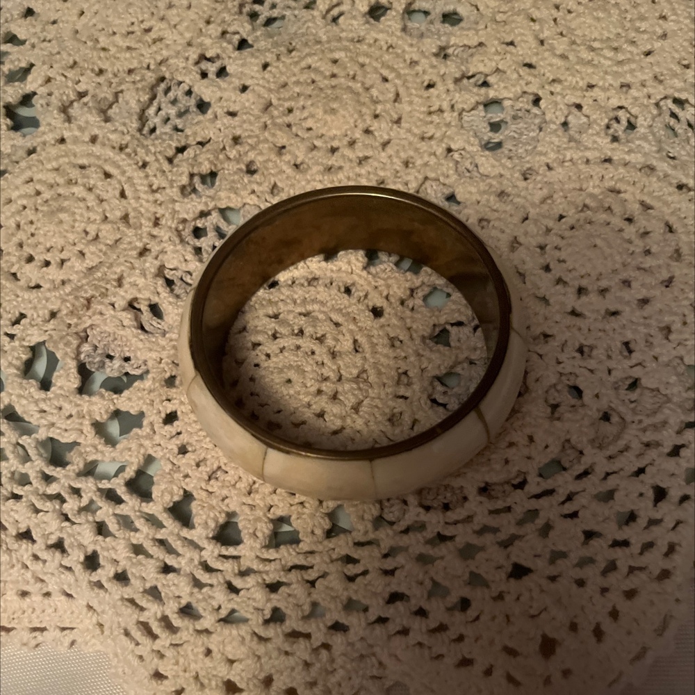 Chunky Vintage 1960s Brass Inlay Bangle Hippie Bracelet